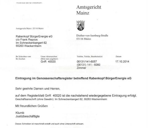 Eintragung in das Genossenschaftsregister