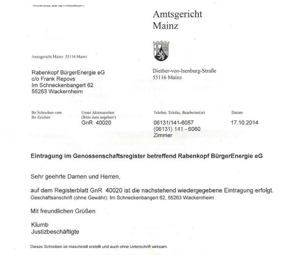 Eintragung in das Genossenschaftsregister